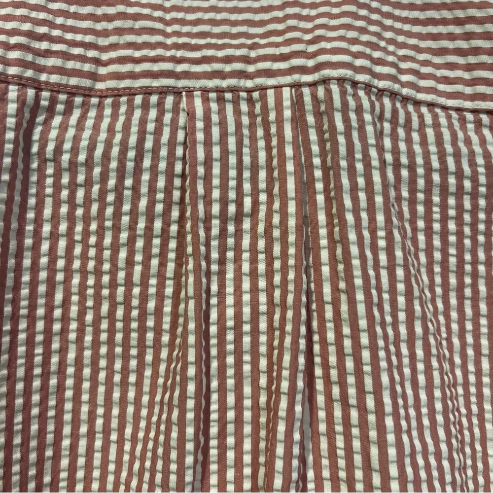 J. Crew Pink and White Seersucker Button Down Short Sleeved Shirt size Large